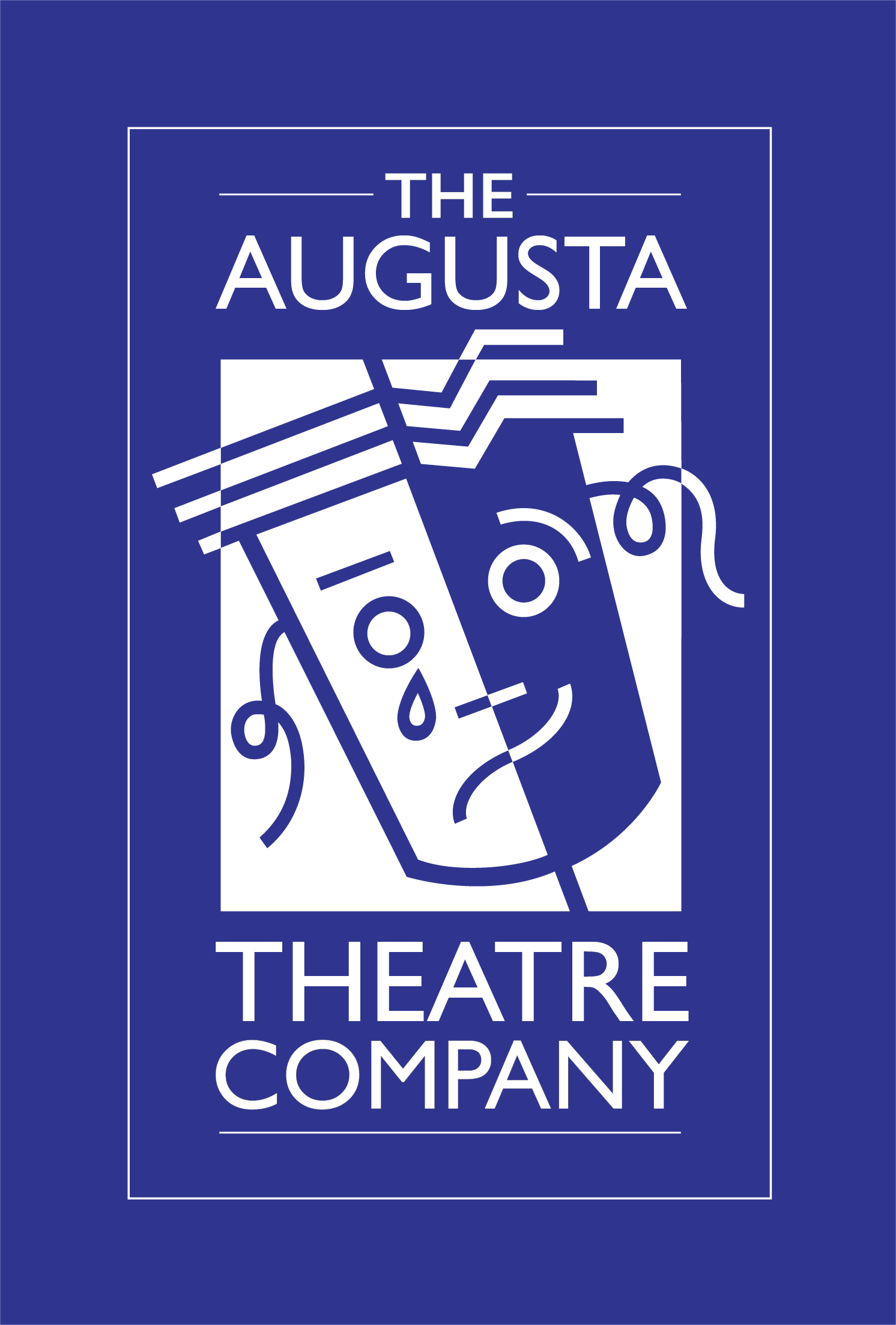Augusta Theatre Company - Logo in white on brand blue background 